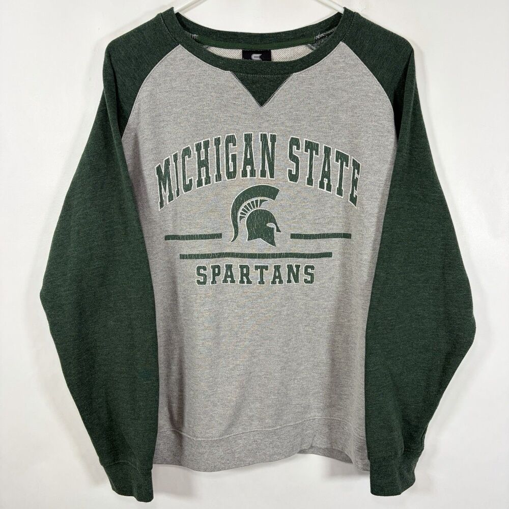 Michigan State Spartans Colosseum Crewneck Sweatshirt Mens Large Green Raglan